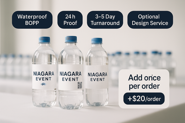 Waterproof Water Bottle Labels Canada | Custom BOPP Wraps | Small Business Bundles