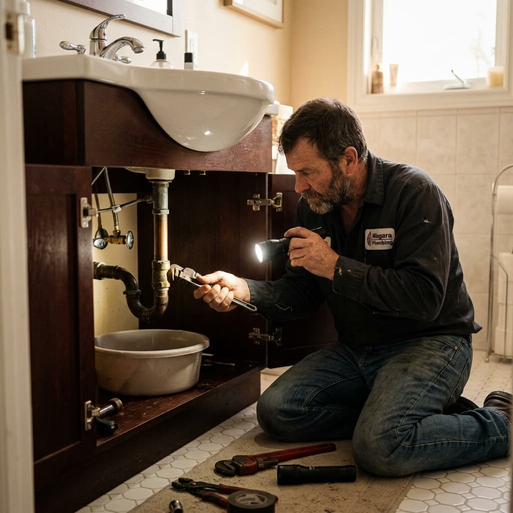 Plumbing professional in Thorold, Ontario — editorial portrait.