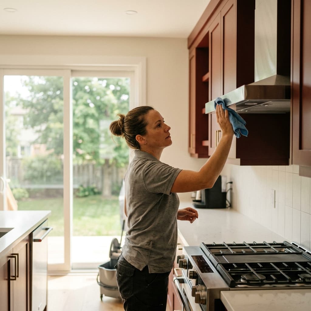 Cleaning professional in Grimsby, Ontario — editorial portrait.