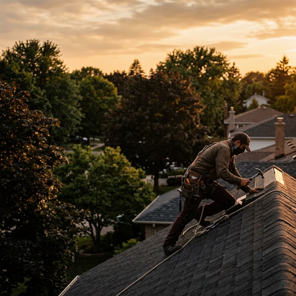 Roofing professional in Grimsby, Ontario — editorial portrait.