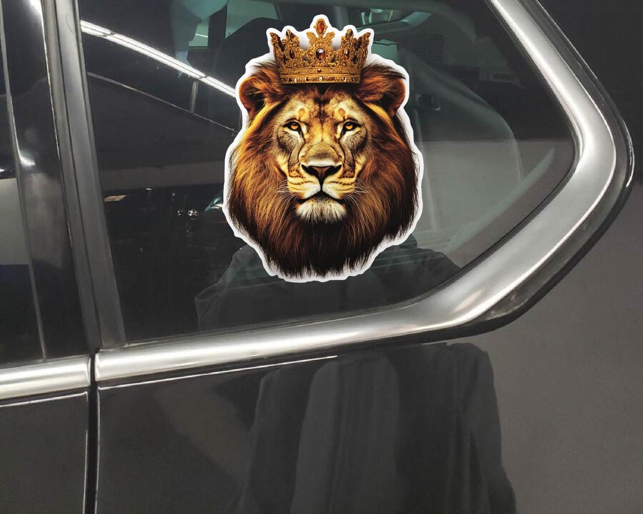Image of Crowned Lion Reflective Vinyl Decal - Waterproof Car Sticker