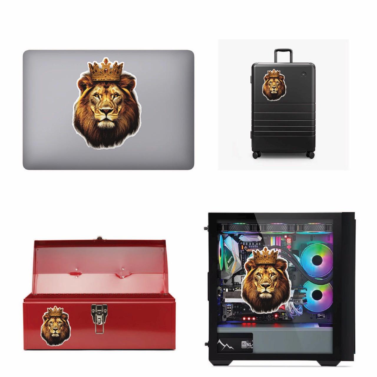 Image of Crowned Lion Reflective Vinyl Decal - Waterproof Car Sticker