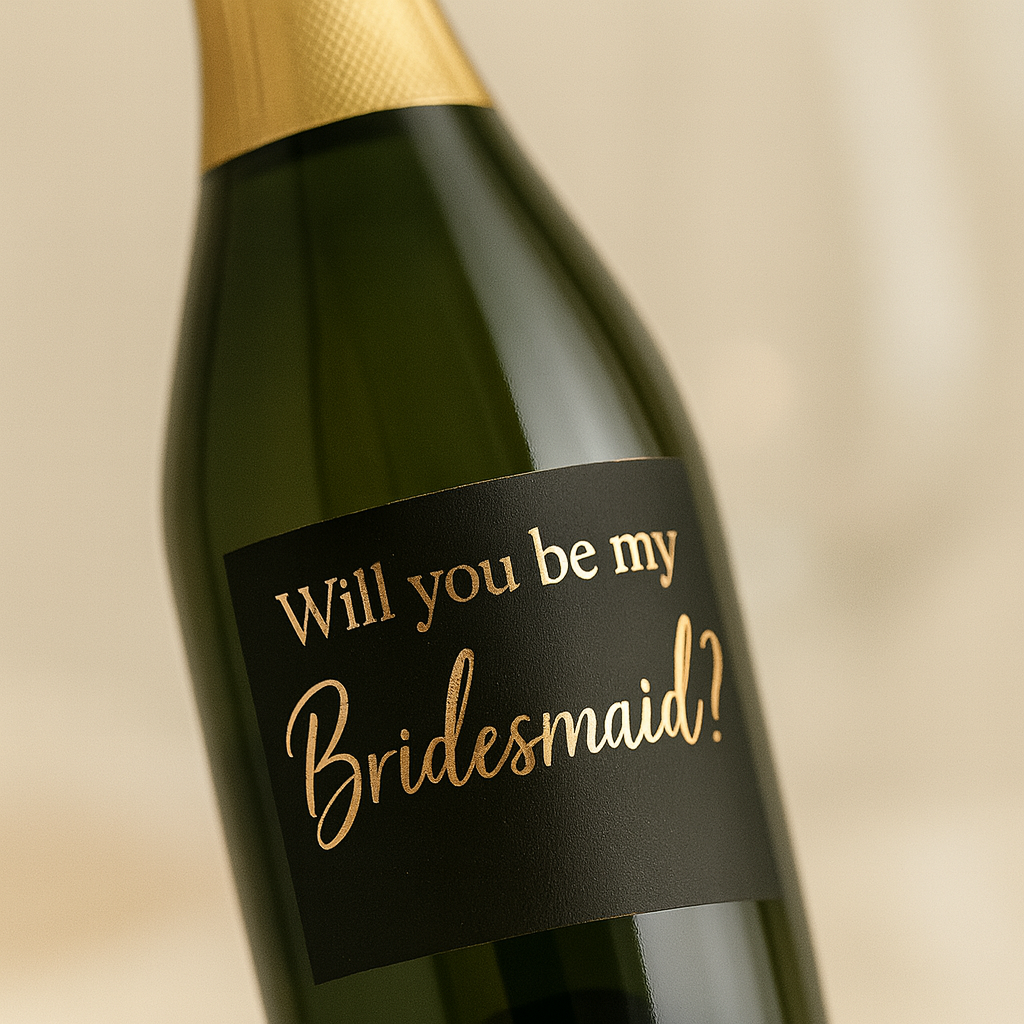 Custom Bridesmaid Proposal Wine Labels - Metallic Caricature Niagara Stands Out