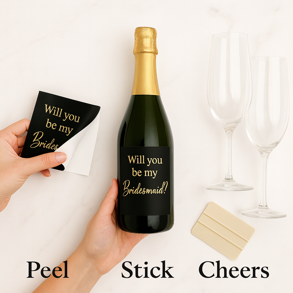 Custom Bridesmaid Proposal Wine Labels - Metallic Caricature Niagara Stands Out
