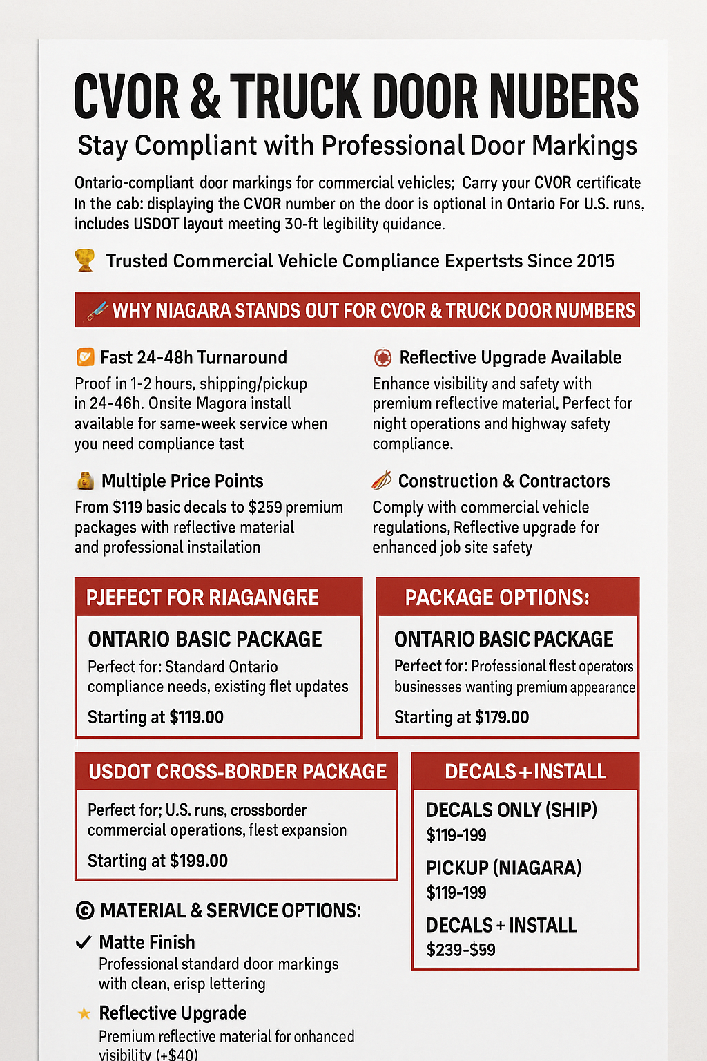CVOR & Truck Numbers — Ontario & USDOT Door Decals Niagara Stands Out