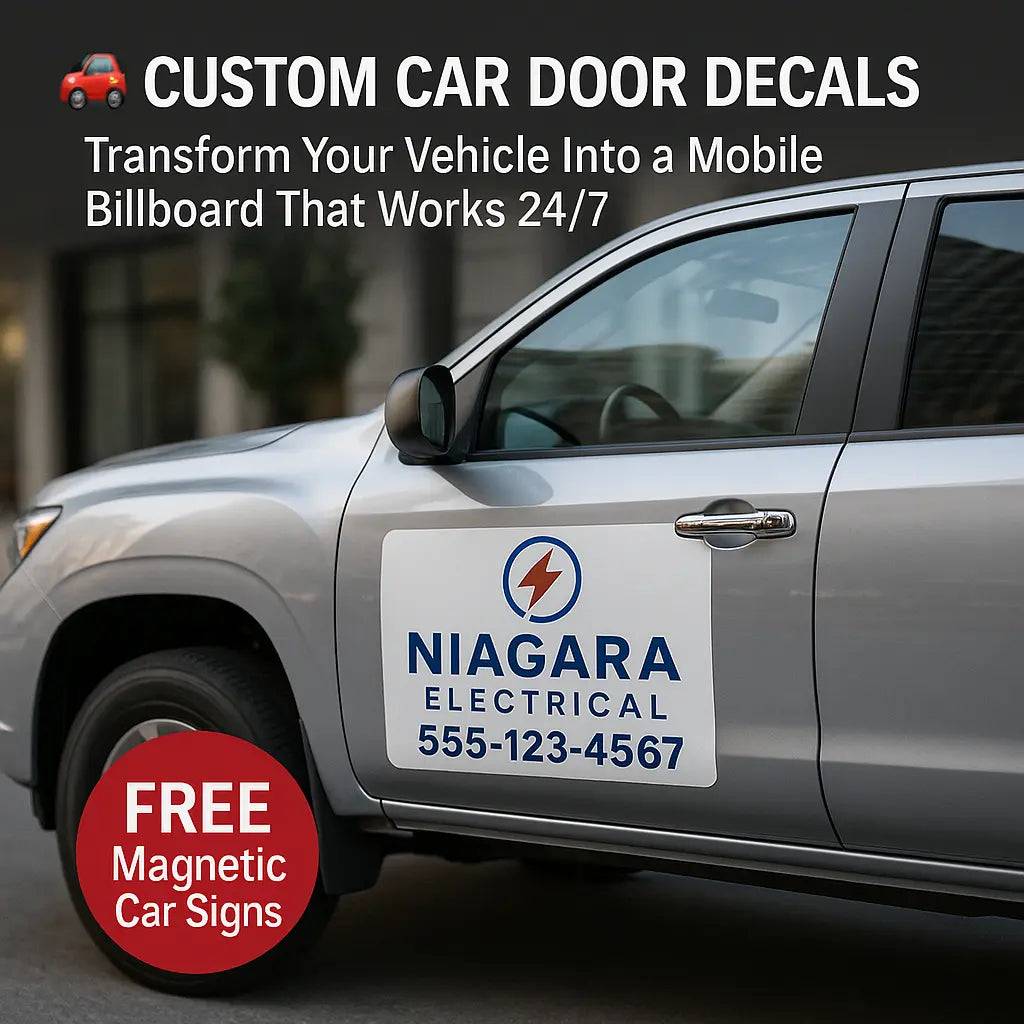 Custom Car Door Vinyl Decals Canada - Professional Vehicle Branding - Mobile Marketing Niagara Stands Out