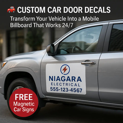 Custom Car Door Vinyl Decals Canada - Professional Vehicle Branding - Mobile Marketing Niagara Stands Out