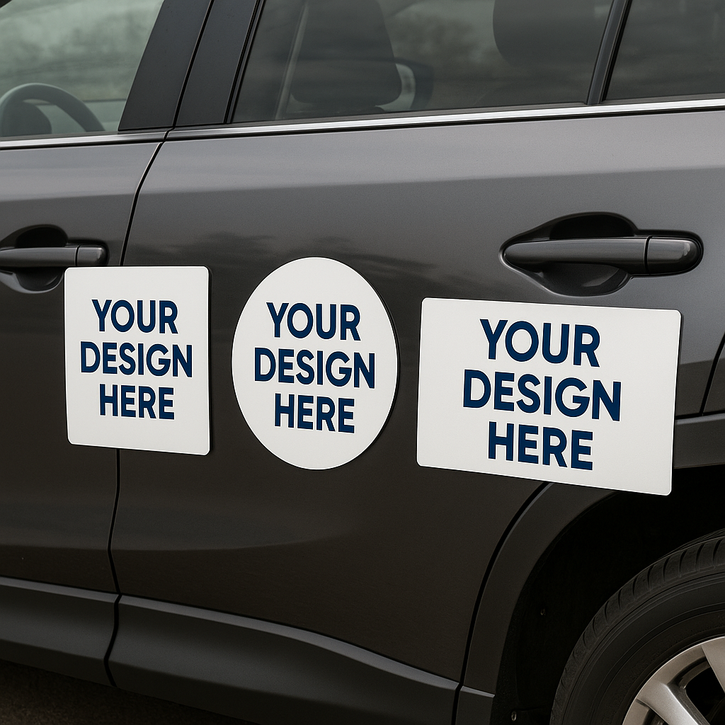 Custom Car Magnets  Square, Circle, or Rectangle Options  Weatherproof Magnetic Vehicle Signs with Your Design