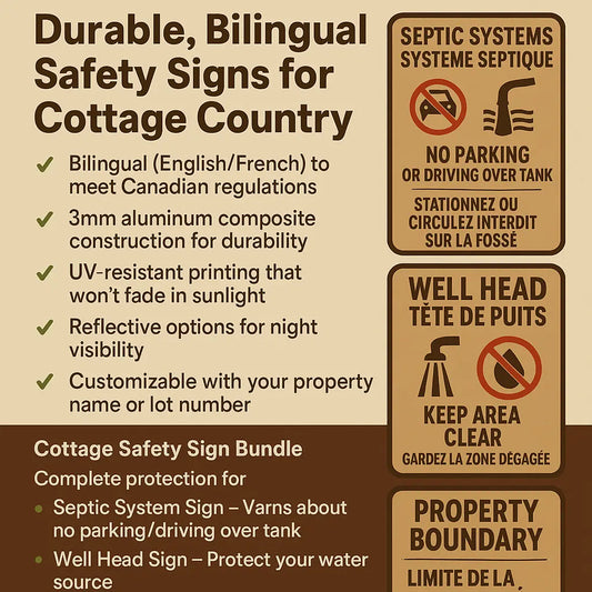 Cottage Septic & Well Safety Signs | Bilingual & Weatherproof | Made in Canada Niagara Stands Out
