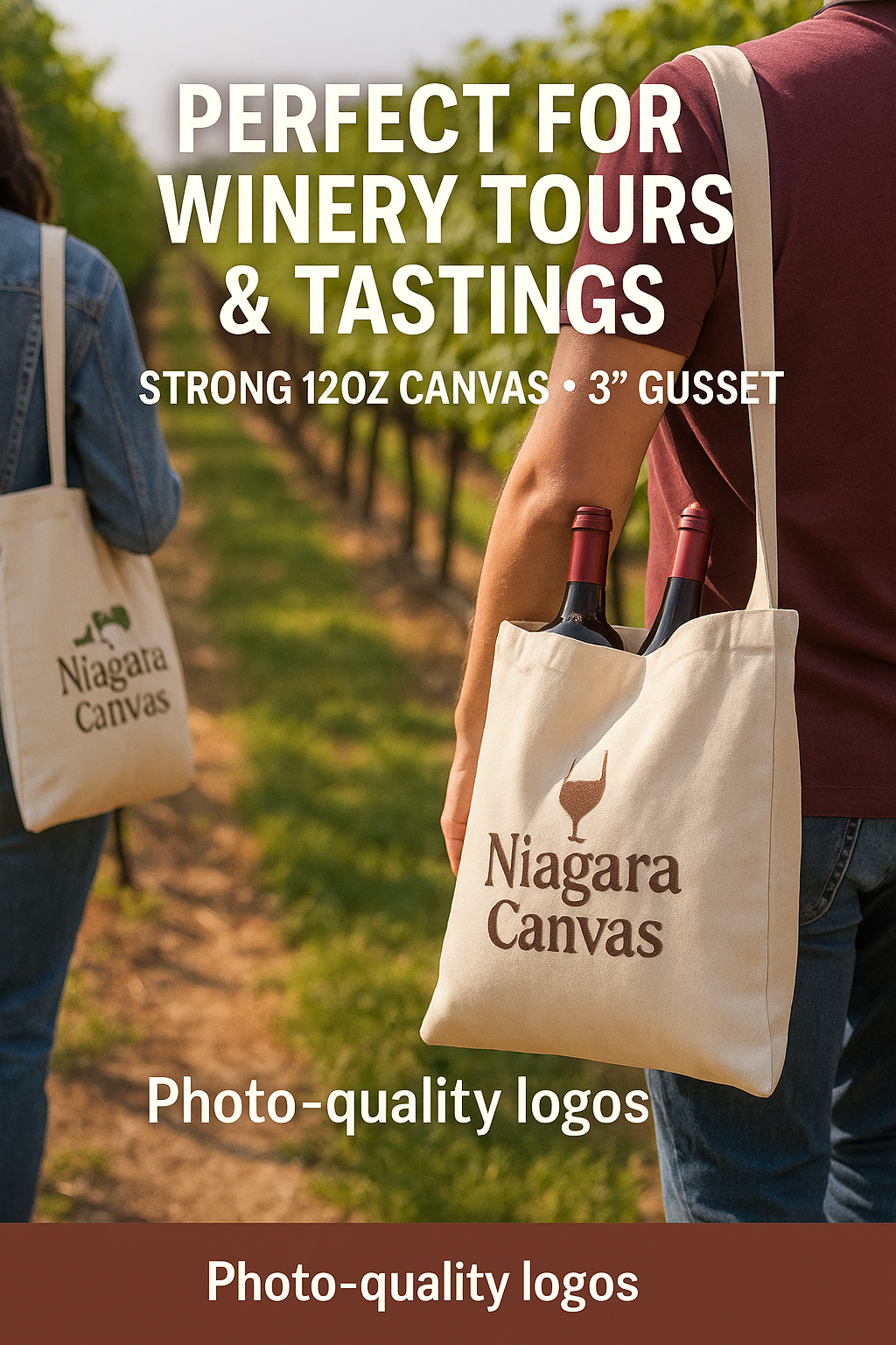 Custom Canvas Tote Bags Niagara – Full-Colour DTG, No Minimum Niagara Stands Out