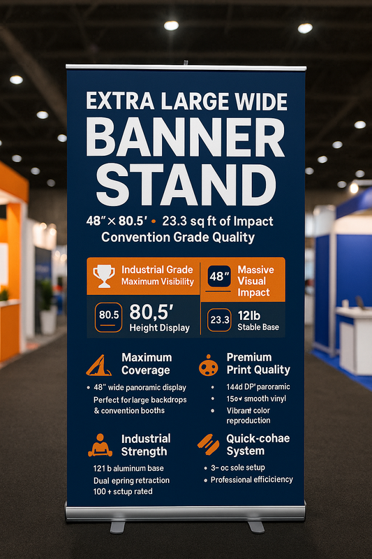 Wide Banner Stand 48×80.5" - Extra Large Retractable Display | 23.3 Sq Ft Convention Backdrop