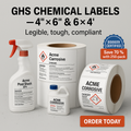 GHS Chemical Labels — 4" × 6" & 6" × 4" BS5609 Certified Waterproof | Niagara Stands Out Niagara Stands Out