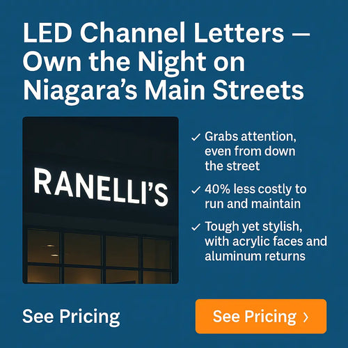 LED Channel Letters – Front‑Lit & Halo‑Lit Niagara Stands Out