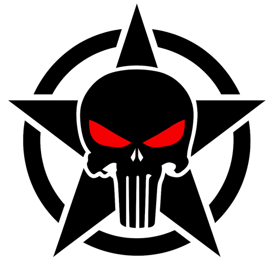 Overlander Skull Emblem Decal Kit — Pair (Gloss Black + Red Eyes) Niagara Stands Out