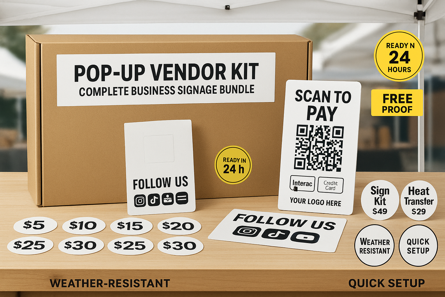 Pop-Up Vendor Supplies Kit - Complete Business Signage Bundle Niagara Stands Out