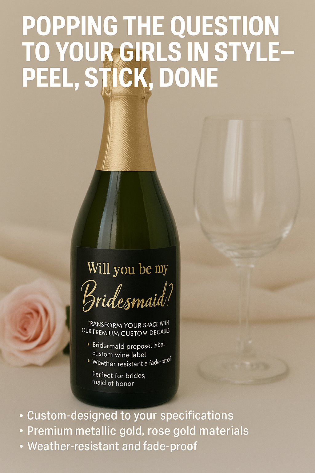 Custom Bridesmaid Proposal Wine Labels - Metallic Caricature Niagara Stands Out