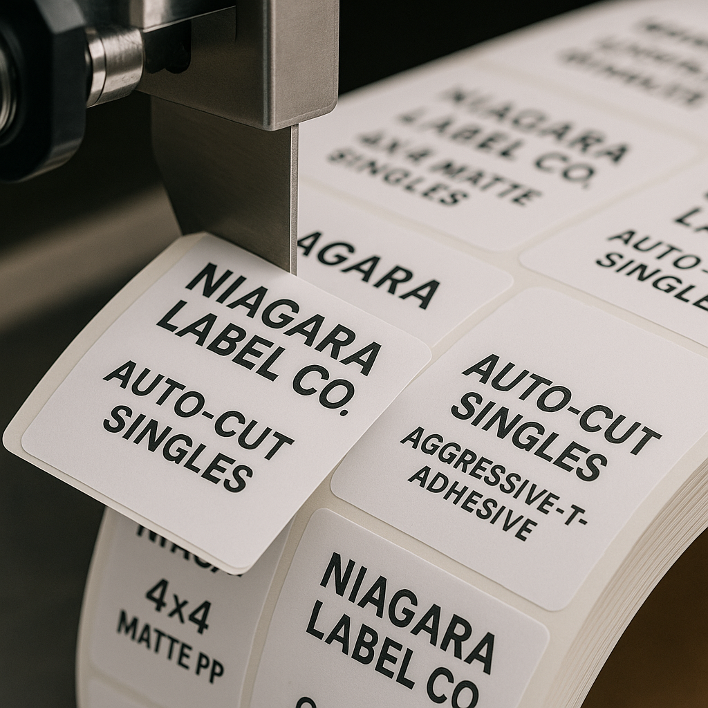 Waterproof Custom Color Labels 4x4 Canada | Premium Matte PP Auto-Cut Singles Niagara Stands Out