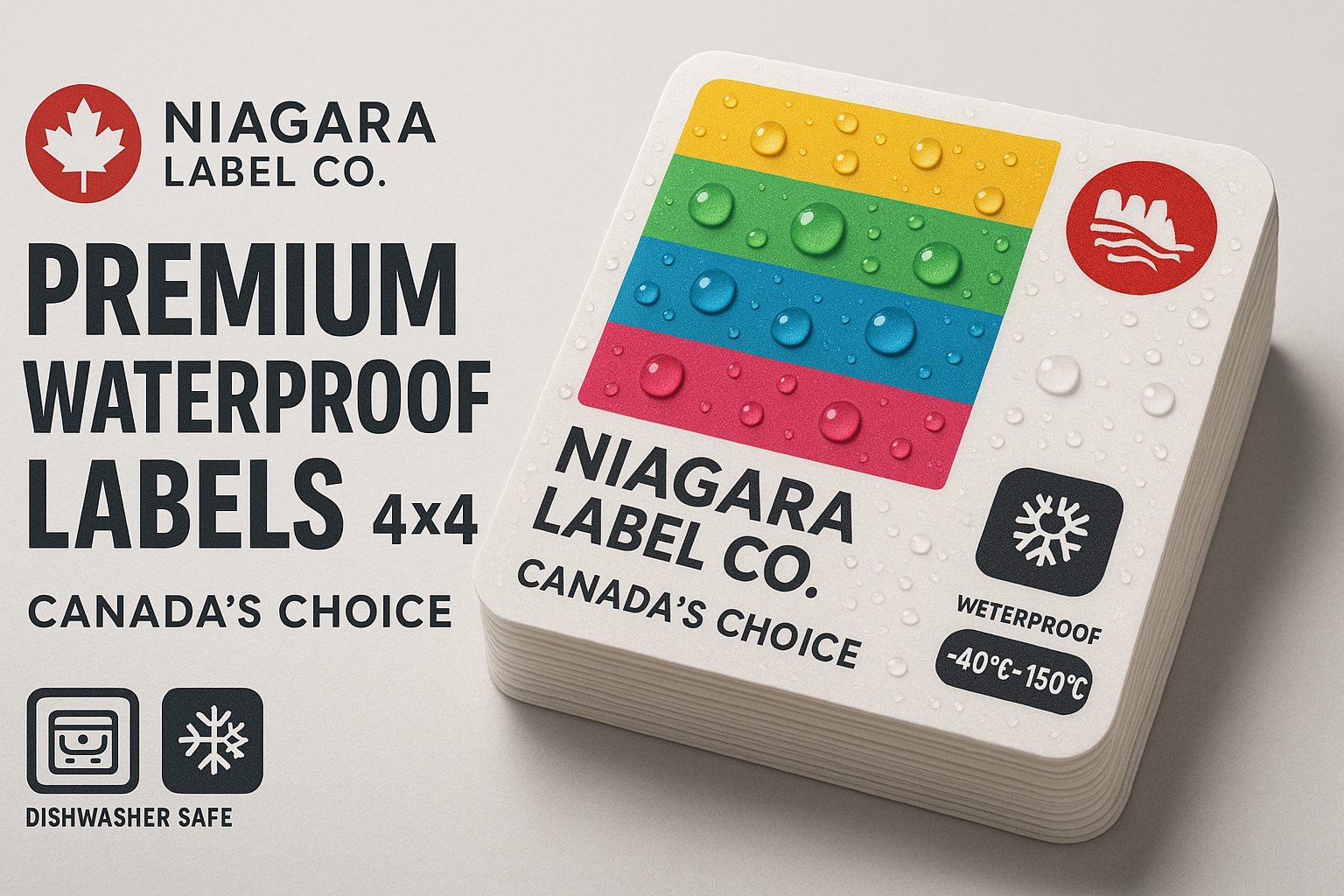 Waterproof Custom Color Labels 4x4 Canada | Premium Matte PP Auto-Cut Singles Niagara Stands Out