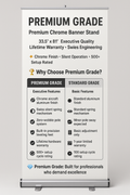 Premium Chrome Banner Stand 33×81" - Executive Retractable Display | Lifetime Warranty
