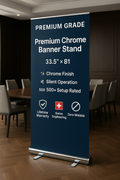 Premium Chrome Banner Stand 33×81" - Executive Retractable Display | Lifetime Warranty