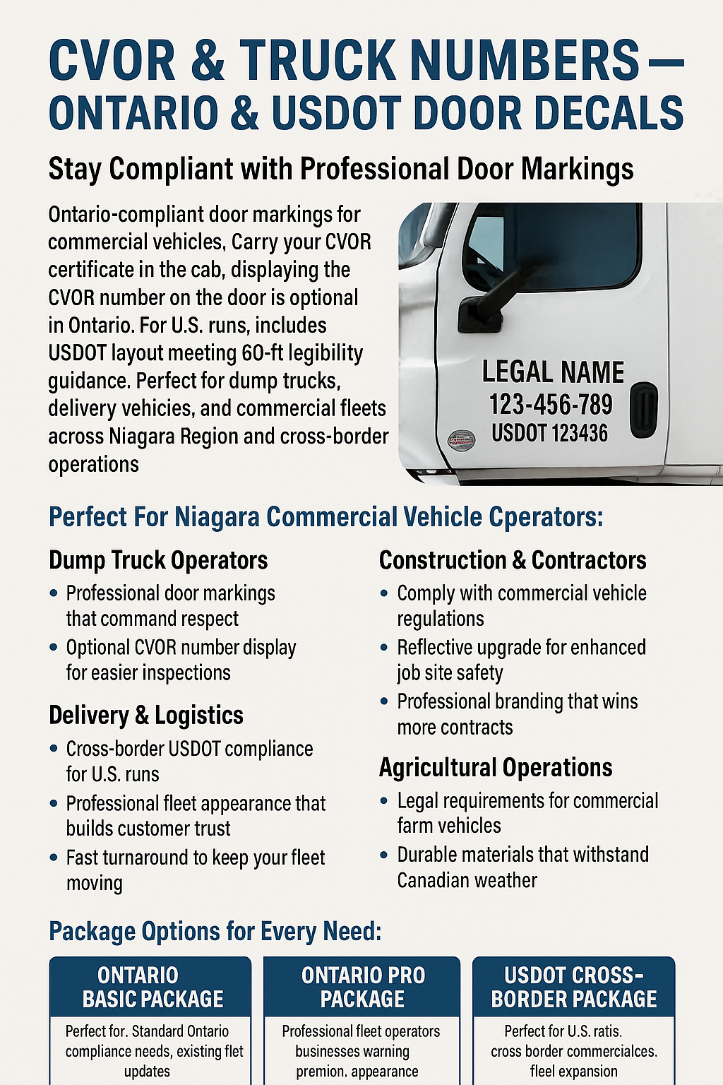 CVOR & Truck Numbers — Ontario & USDOT Door Decals Niagara Stands Out
