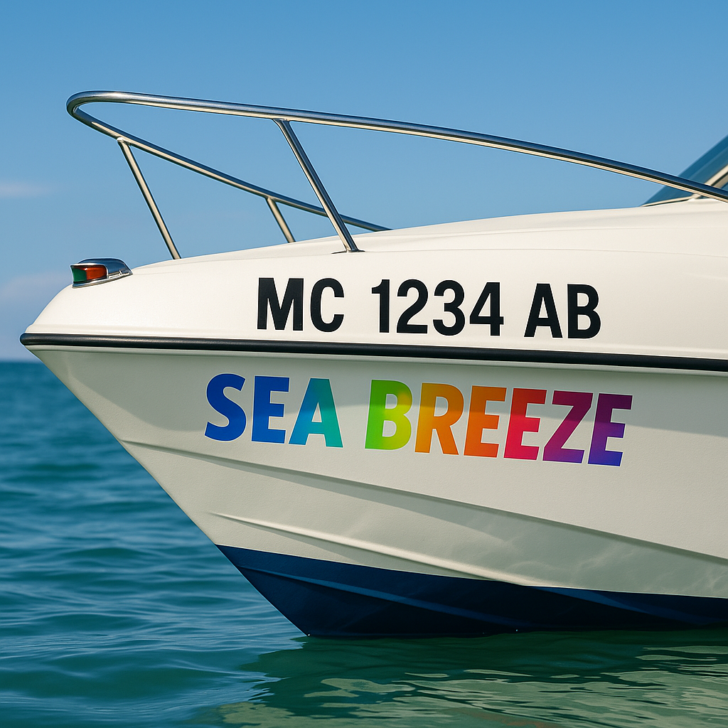 Custom Boat Registration + Full-Color Name Decal Kit | 7-Year Vinyl