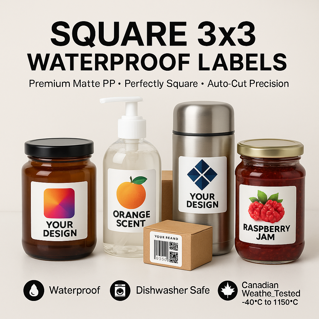 Square Waterproof Labels 3x3 Canada | Custom Color Auto-Cut Singles Niagara Stands Out