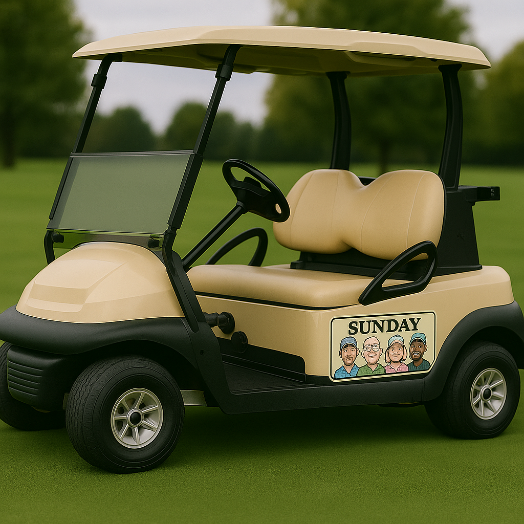 Golf Cart Sunday Funday Cartoon Panels - Custom Foursome Caricatures Niagara Stands Out