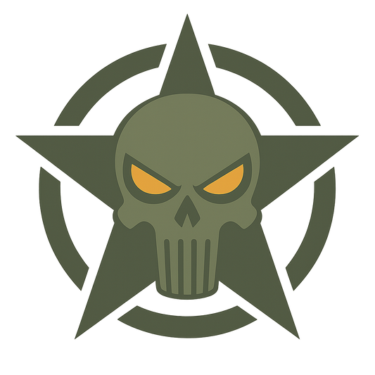 Overlander Skull Emblem Decal Kit — Pair (Gloss Olive + Ember Eyes) Niagara Stands Out