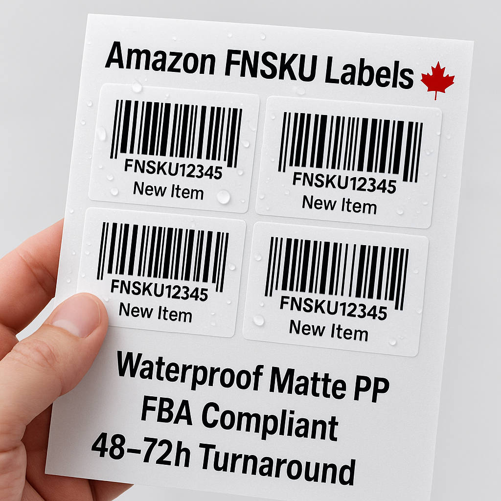 Amazon FNSKU Labels Printed Canada | FBA Barcode Stickers Waterproof Niagara Stands Out