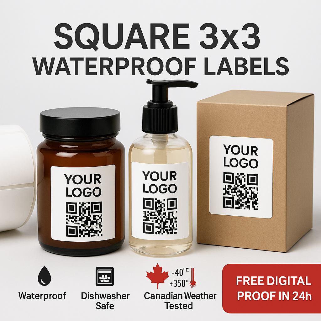 Square Waterproof Labels 3x3 Canada | Custom Color Auto-Cut Singles Niagara Stands Out