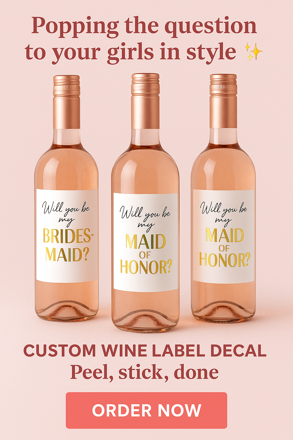 Custom Bridesmaid Proposal Wine Labels - Metallic Caricature Niagara Stands Out