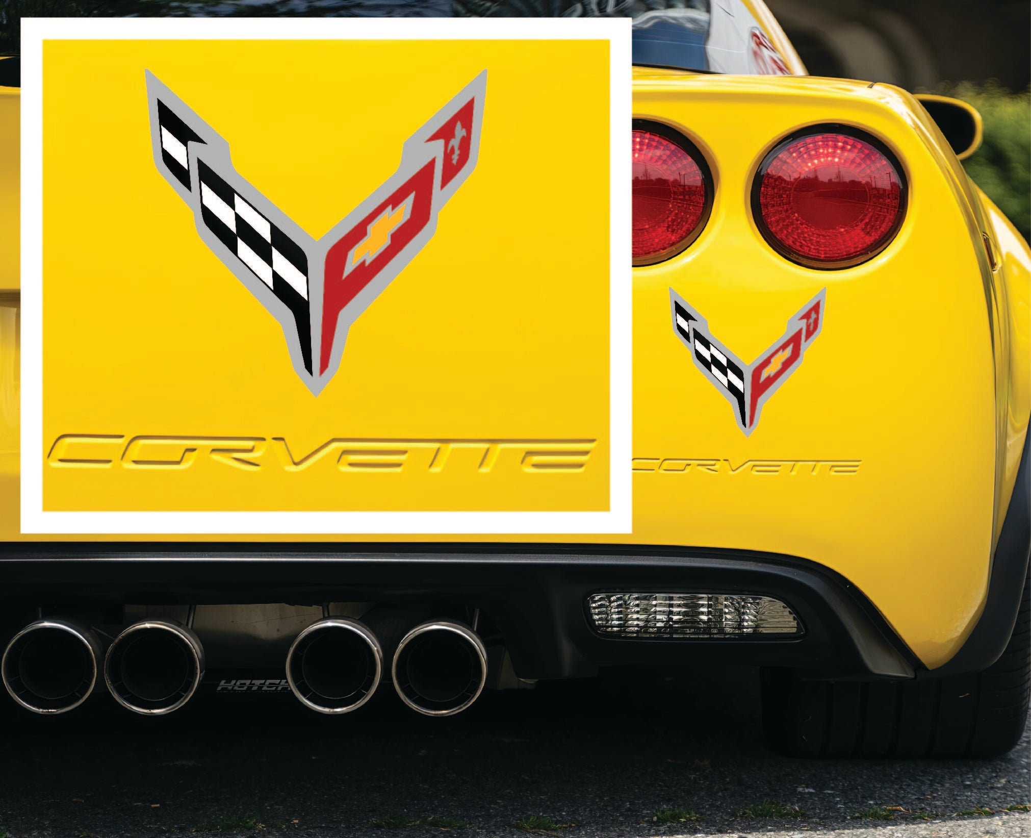 Corvette Crossed Flags Emblem — Classic Performance Vinyl Decal (Multiple Sizes) Niagara Stands Out