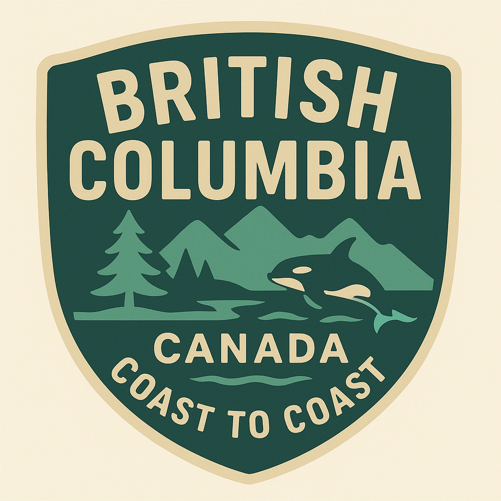 British Columbia Canada badge featuring authentic Orca whale and evergreen trees design - Premium provincial pride collection
