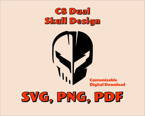 Image of C8 Corvette Dual Skull SVG Decal – Customizable for Cricut & Silhouette