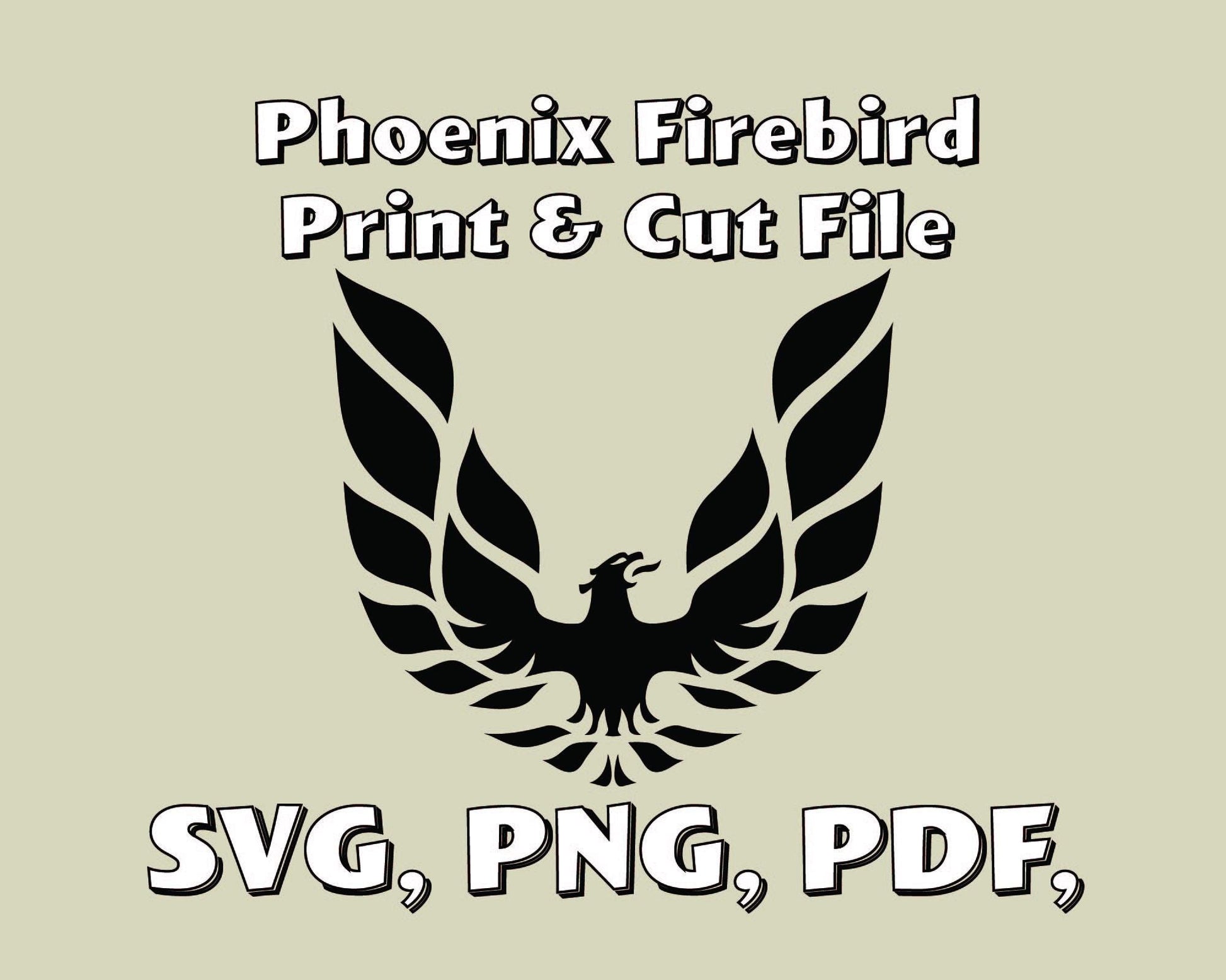 A decal design featuring a phoenix bird in flight, available as SVG, PNG and PDF for Cricut & Silhouette.