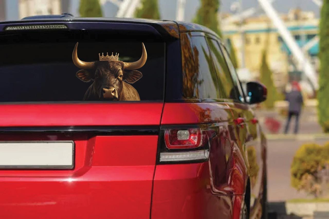 Crowned Bull Reflective Vinyl Decal | Waterproof Car Sticker