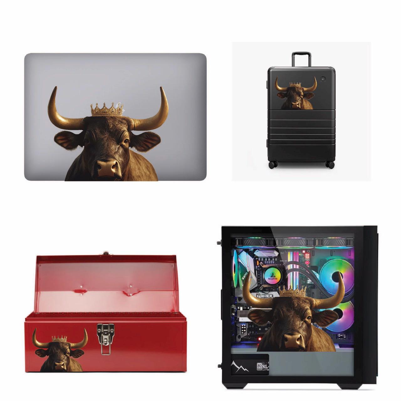 Crowned Bull Reflective Vinyl Decal | Waterproof Car Sticker
