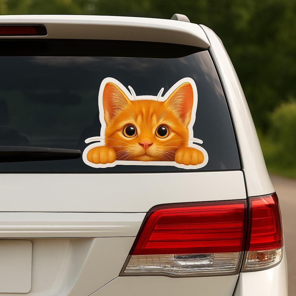Funny Orange Cat Car Decal  Removable Weatherproof Vinyl Sticker for Windows, Gifts for Cat Lovers, Cute Animal Car Accessory vinyl decal
