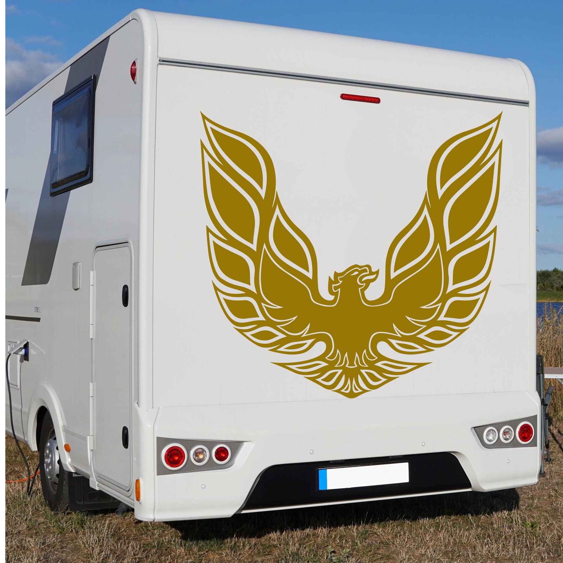 Gold Firebird Decal  Classic Phoenix Emblem Vinyl Sticker for Car Hood, RV Back, Garage Wall  Retro Trans Am Muscle Car Graphic vinyl decal
