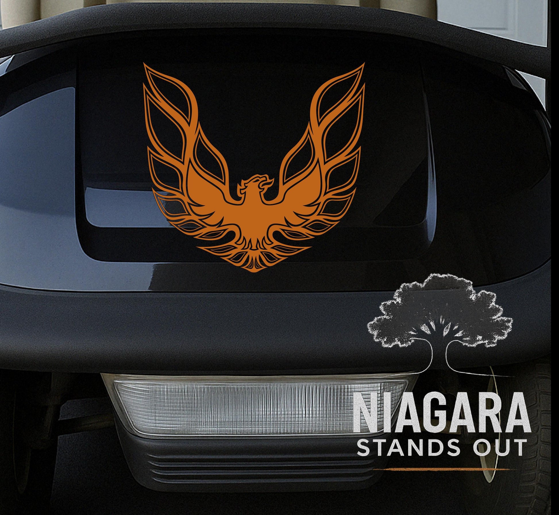 Firebird Golf Cart Decal  Metallic Orange & Black Vinyl Phoenix Sticker  Muscle Car Style for Toolboxes, Hoods, Trailers  6in to 24in vinyl decal