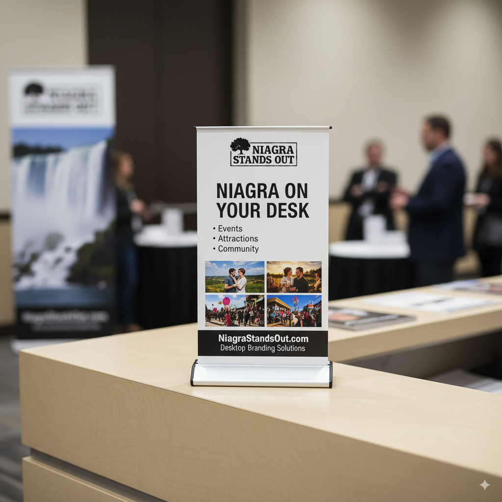 Tabletop Banner Stand 11×18" - Professional Retractable Counter Display | Same-Day Production