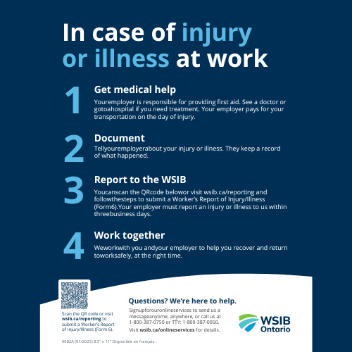 WSIB Form 82 Compliance Board - In Case of Injury Poster Niagara Stands Out